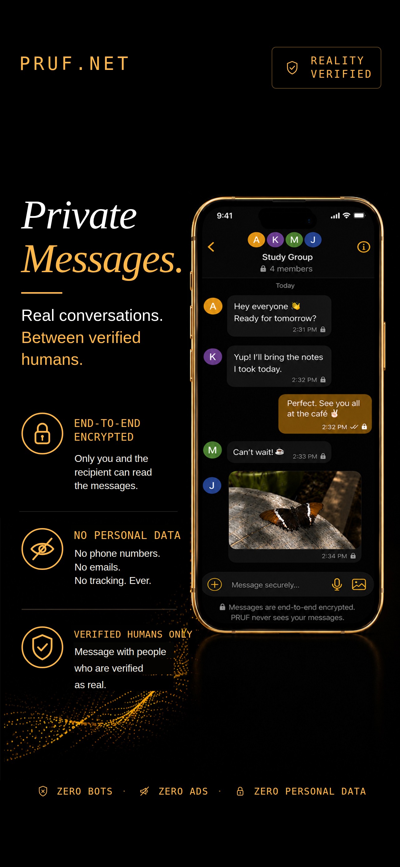 Private Messages — an end-to-end encrypted group chat between verified humans